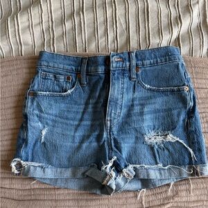 Madewell High Waist Distressed Denim Shorts - Blue
